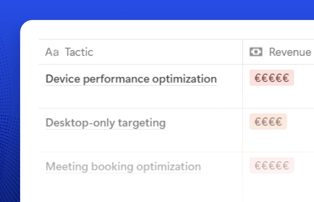 Lead conversion database mockup