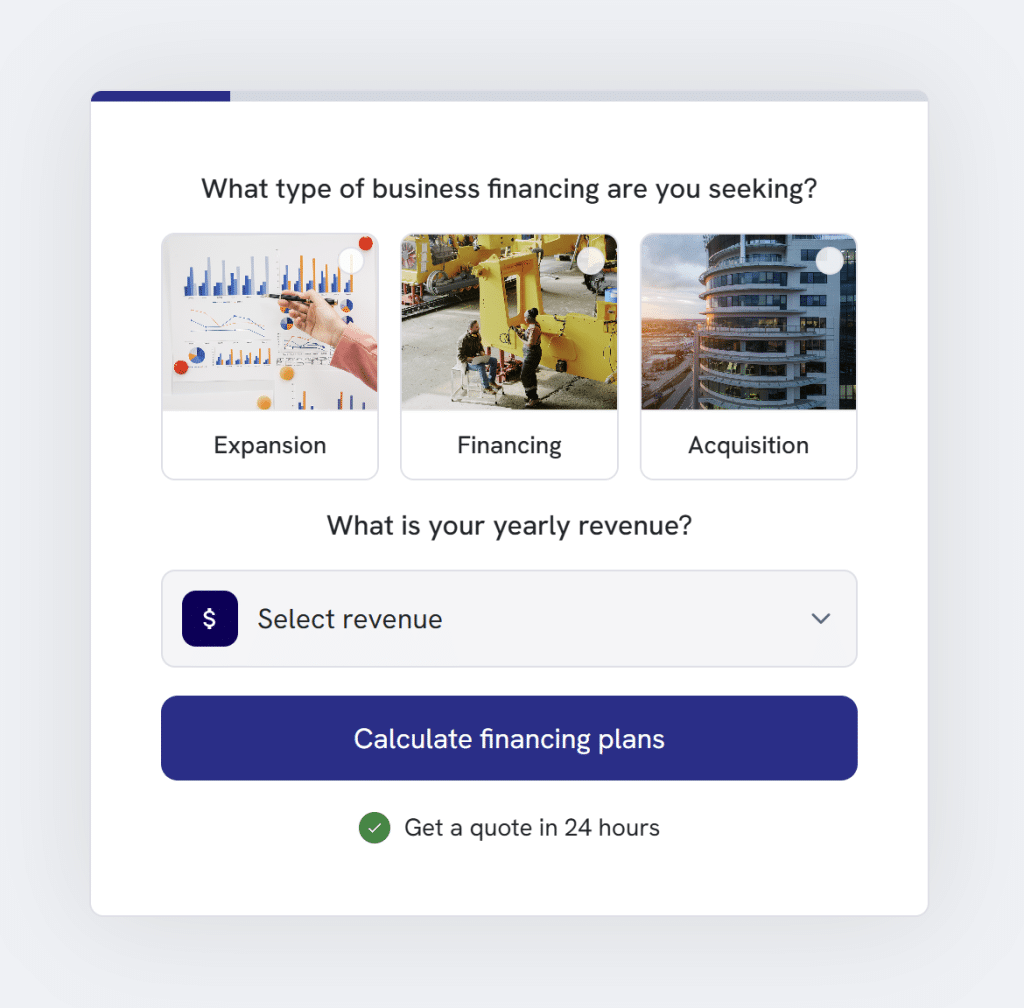 Lead funnel to calculate financing quotes.